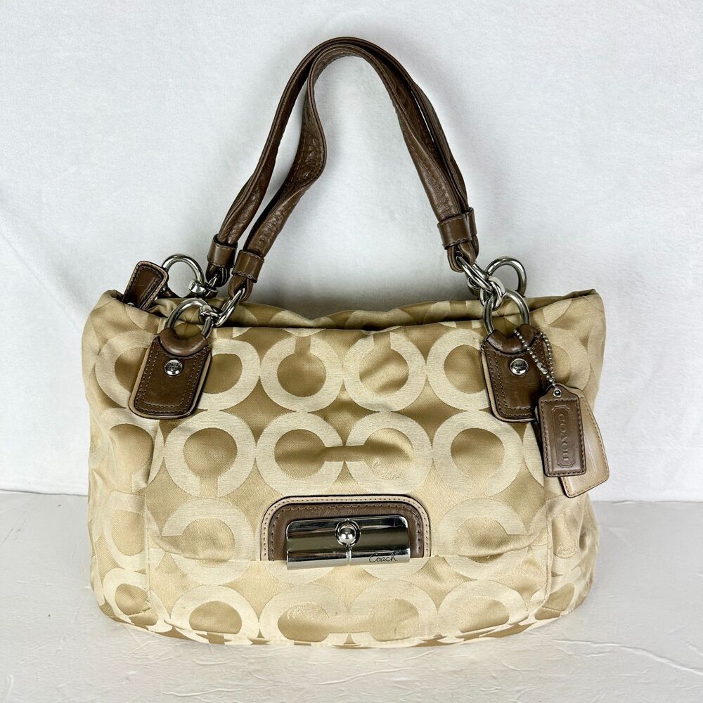 Coach Kristen Signature Op Art Hobo Purse Sateen Zip Top